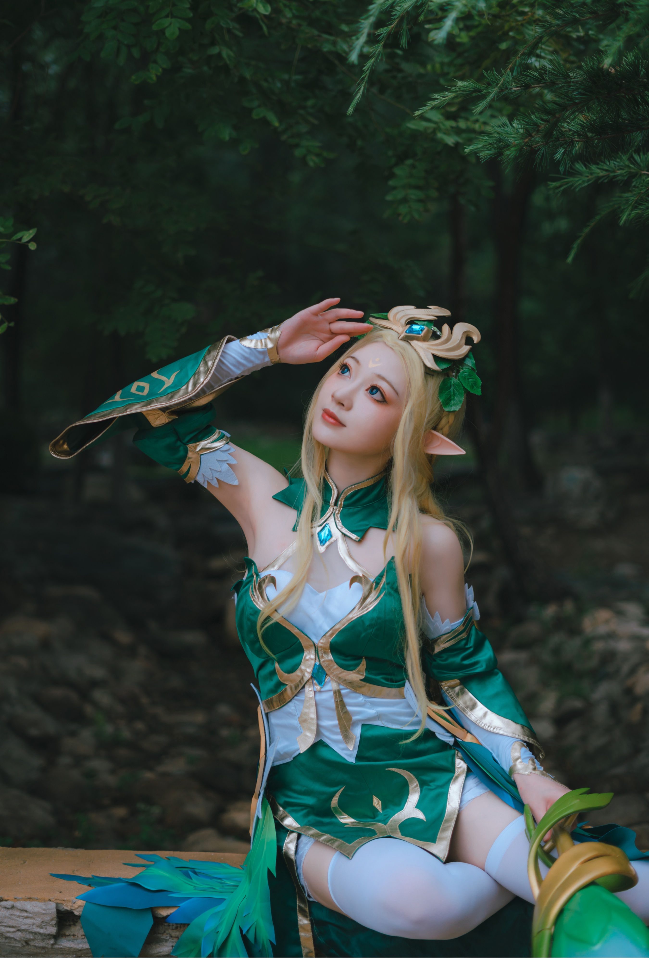 王昭君精灵公主 二次元 Cosplay 写真 美少女 绿色 精灵