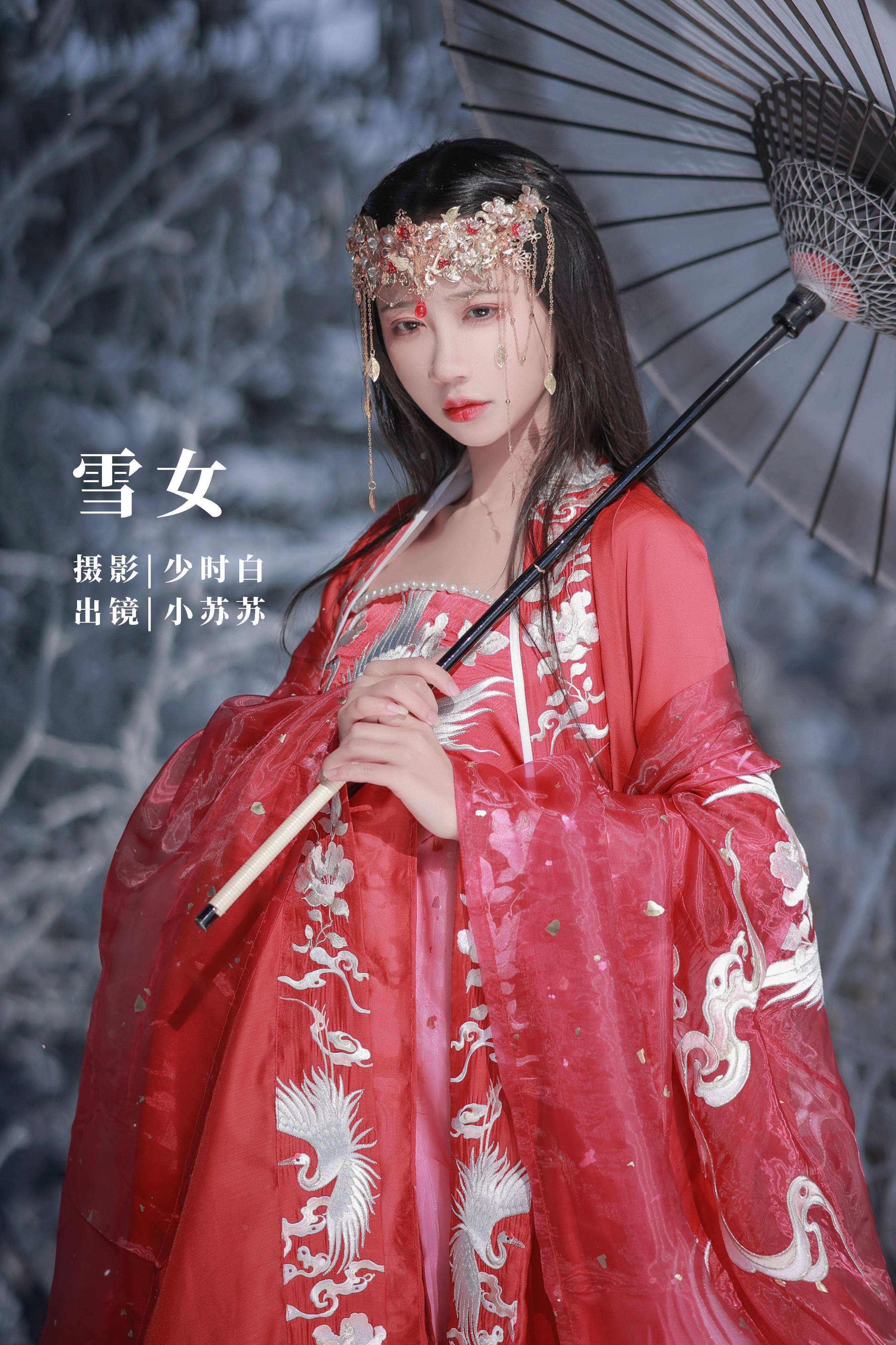 雪女 唯美 意境 古风 古风红衣女子 雪景 冬天 山林 仙气&YiTuYu艺图语-1