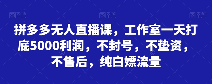 零风险拼多多无人直播课，不封号不垫资，教您实现利润最大化