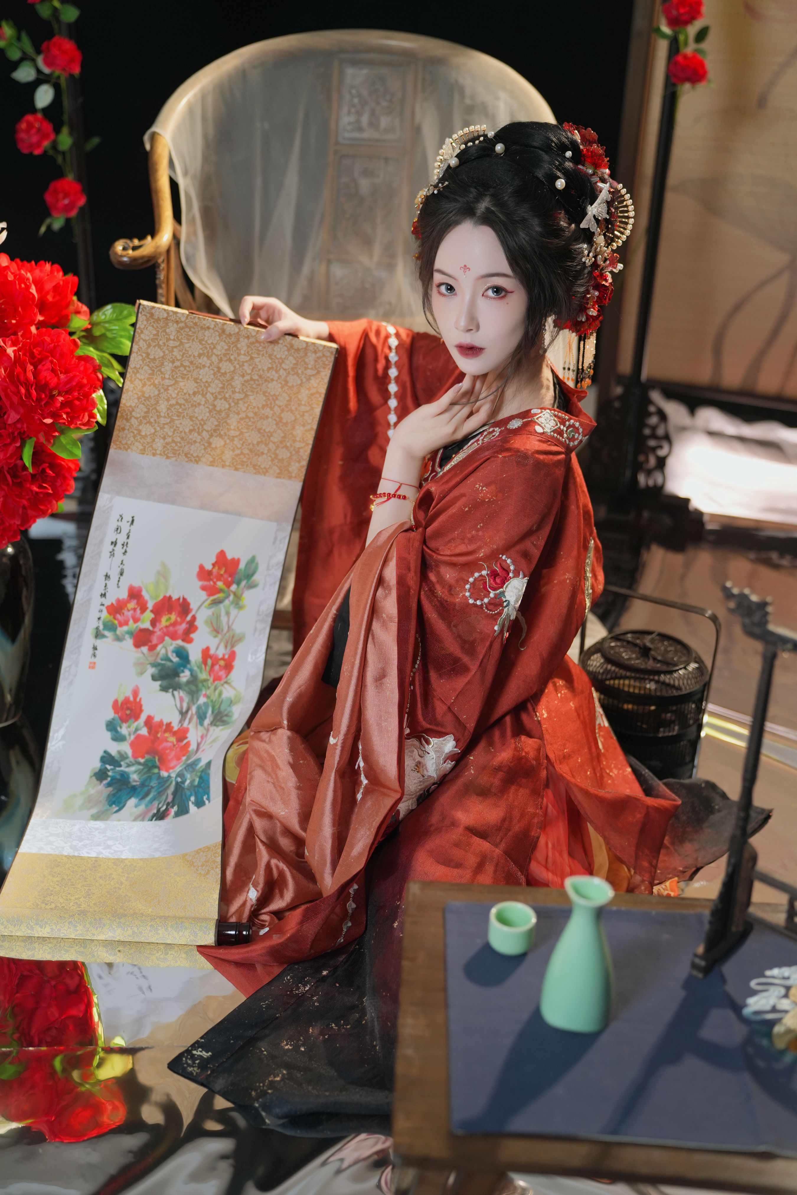 十二花神之牡丹花神 古装 花 中国风 美人 模特 写真 红色 女神