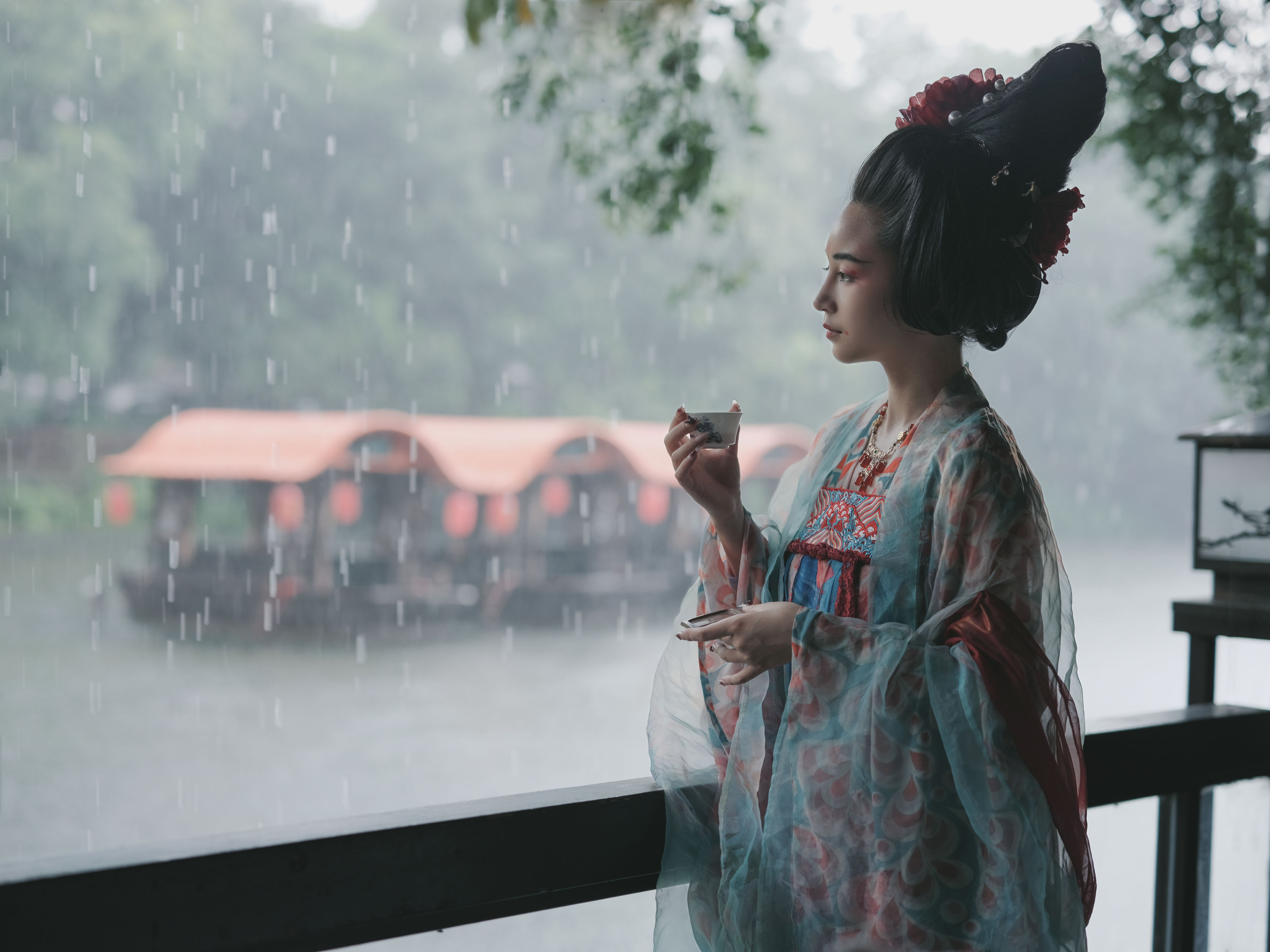 雨 下雨天 古装 美人 小姐姐 汉服 美图 江南
