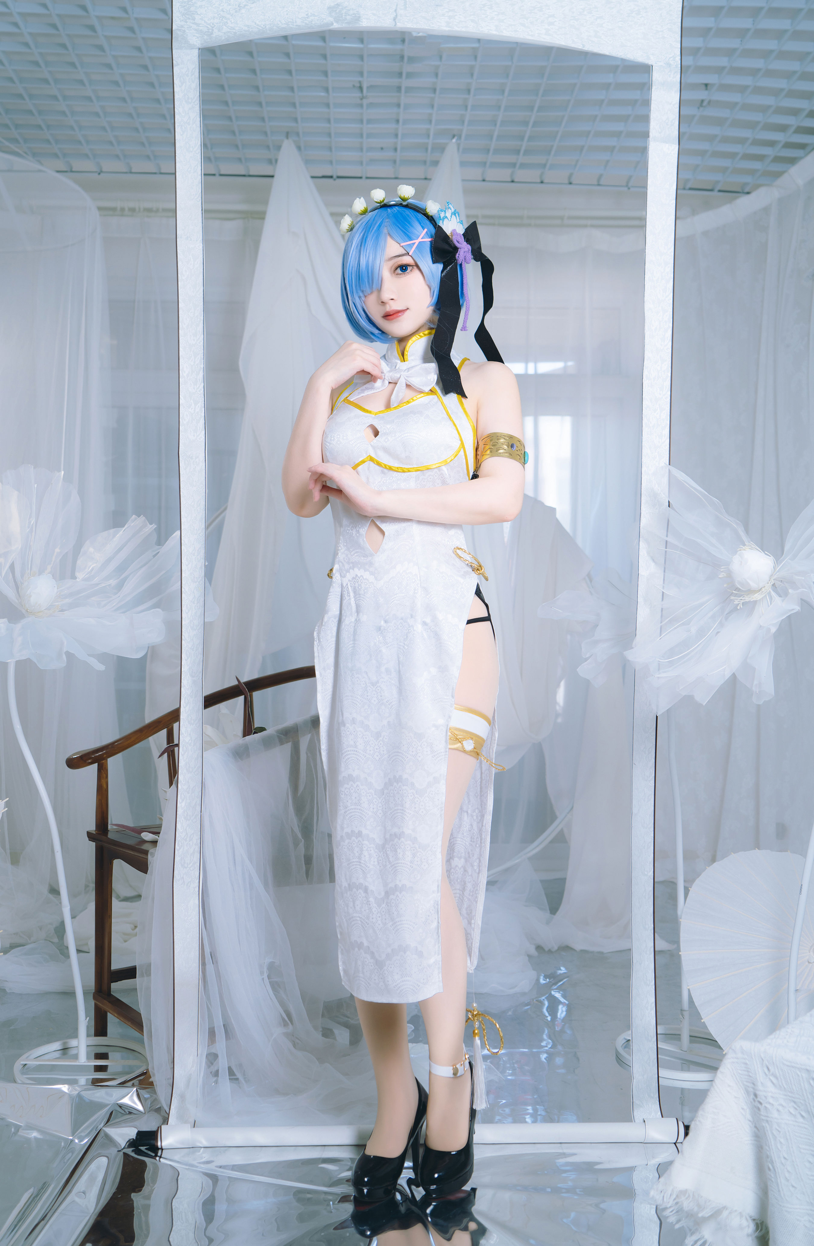 蕾姆白色旗袍 二次元 Cosplay 旗袍 美少女 写真